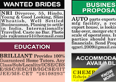 Info India Situation Wanted display classified rates